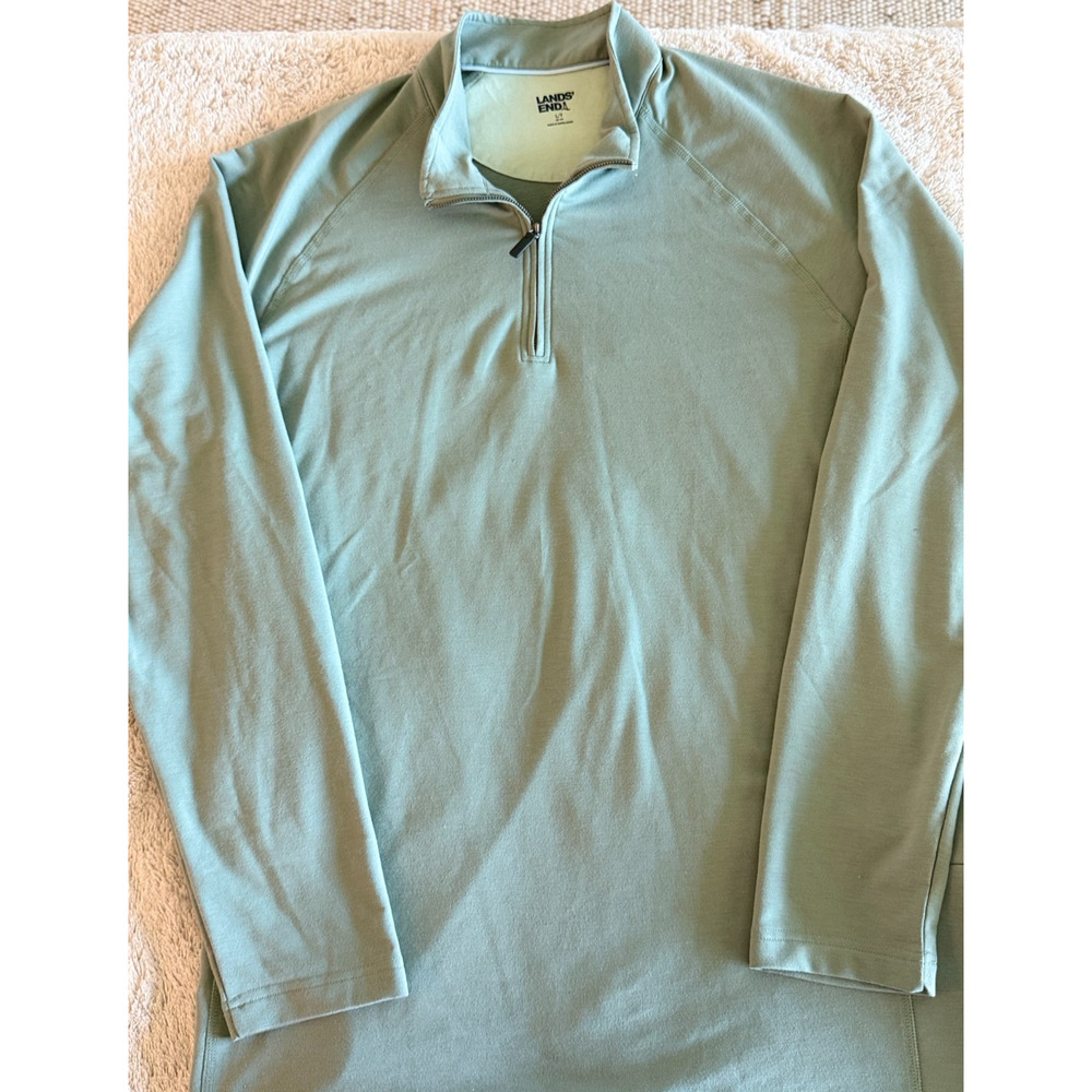 Lands End Quarter Zip Pullover Mens Large Tall Sage Green Long Sleeve Top